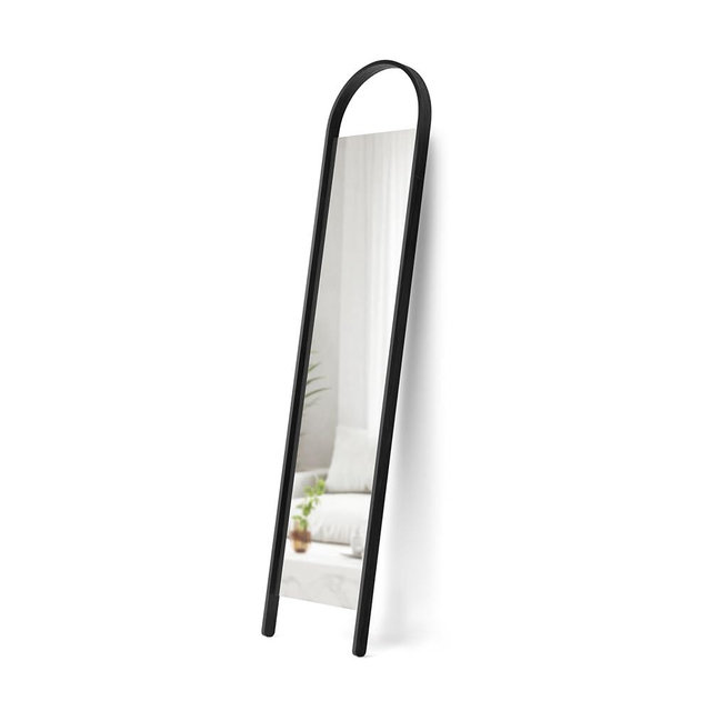 Umbra Bellwood Collection Leaning Mirror with Soft Arched Wood Frame, Made from Renewable Wood (Black)