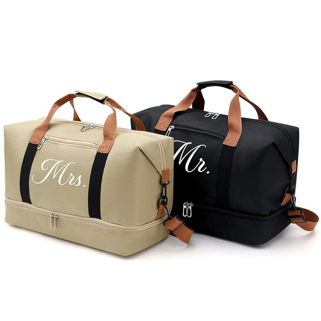 Klyyo Clyro 2 Pcs Travel Duffel Bag Set for Couple Mr and Mrs Gift Bride and Groom Weekender Bag with Shoe Compartment Wedding Honeymoon Gifts for Couples Valentine Bridal Shower