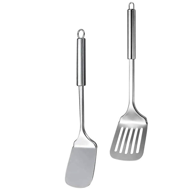 Cyoufine Silver Spatula Set, 13.5-inch Stainless Steel Solid & Slotted Spatula Turner, Heavy Duty Metal Spatulas Heat Resistant for Fish,Eggs,Pancakes.