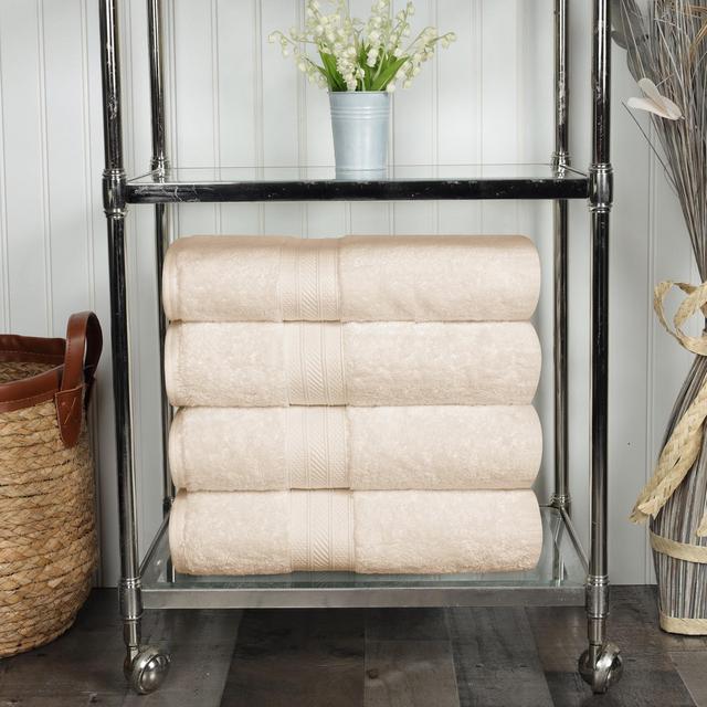 Cotton Solid Highly-Absorbent 4-Piece Bath Towel Set, Almond - Blue Nile Mills
