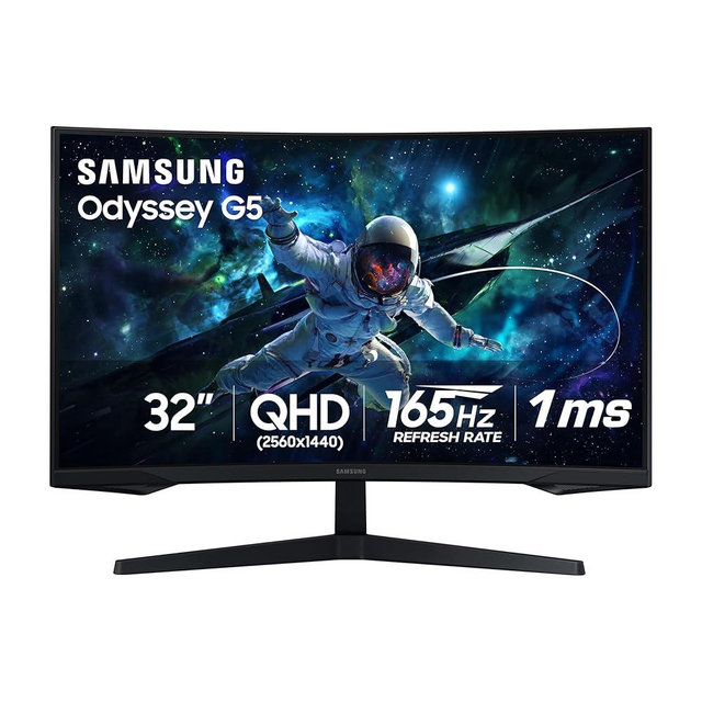 SAMSUNG 32” Odyssey G55C Series QHD 1000R Curved Gaming Monitor, 1ms(MPRT), HDR10, 165Hz, AMD Radeon FreeSync, Eye Care, Glare Free, Sharp Resolution LS32CG550ENXZA, 2024