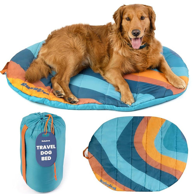 Travel Dog Bed (42" x 30") – Foldable, Packable Camping Dog Bed – Water Resistant, Cozy & Durable Mat with Soft Padding – Compact, Portable & Machine Washable – Large & Small Breeds - Teal