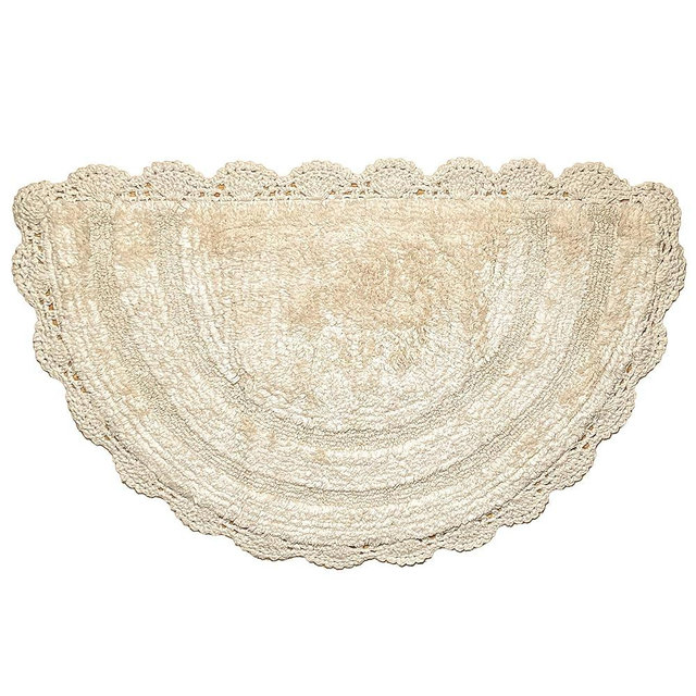 Chardin home Ivory Crochet Bathrug,100% Cotton Semicircle bathmat with artisanally Handcrafted Crochet Border, 20x32 Inch D Shape, Perfect for Half Baths, Powder Rooms, bathrooms