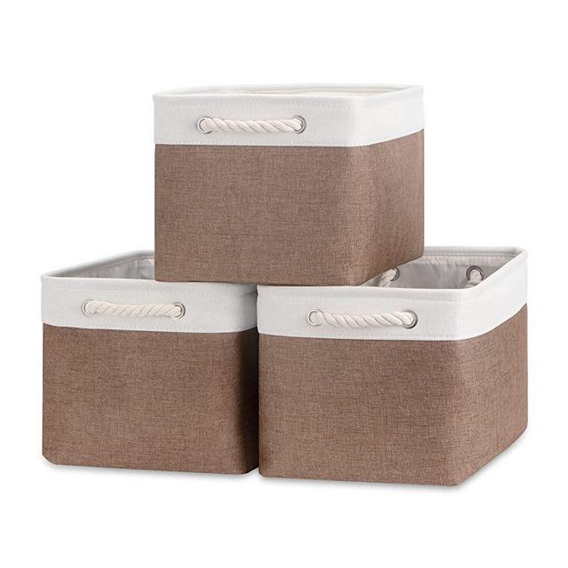 Bidtakay Baskets Fabric Storage Bins for Shelves [3-Pack] Decorative Storage Baskets for Organizing 15 X 11 X 9.5 inches Nursery Closet Bathroom Foldable Toy Storage Closet Organizer Brown