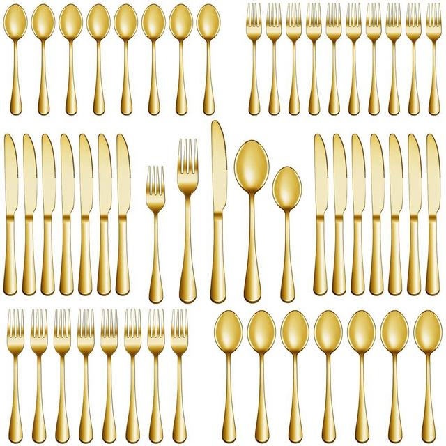60 Pcs Gold Silverware Set Service for 12, Premium Stainless Steel Flatware Set, Cutlery Utensil Set, Durable Home Kitchen Eating Tableware Set, Include Fork Knife Spoon Set, Dishwasher Safe