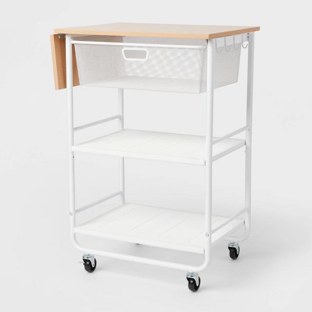Metal Storage Cart with Mesh Drawer and Wood Top White - Brightroom™