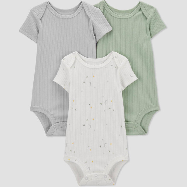 Carter's Just One You® Baby 3pk Bodysuit - Ivory/Green 18M: Cotton Blend, Short Sleeve, Crotch Snap, Machine Washable