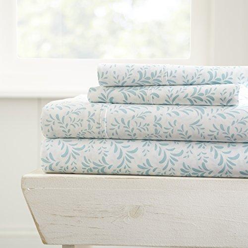 Linen Market 4 Piece Sheet Set Patterned, Full, Burst of Vines Light Blue