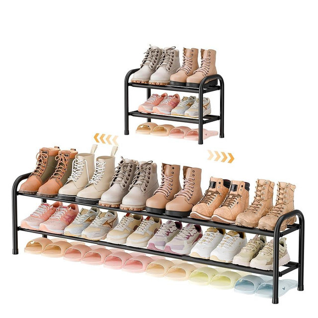 ENJOYBASICS 2 Tier Expandable Shoe Rack for Closet, Free Standing Metal Shoe Shelf Storage Organizer Holder 12 Pairs, Adjustable Width Shoe Rack for Entryway Small Space, Black