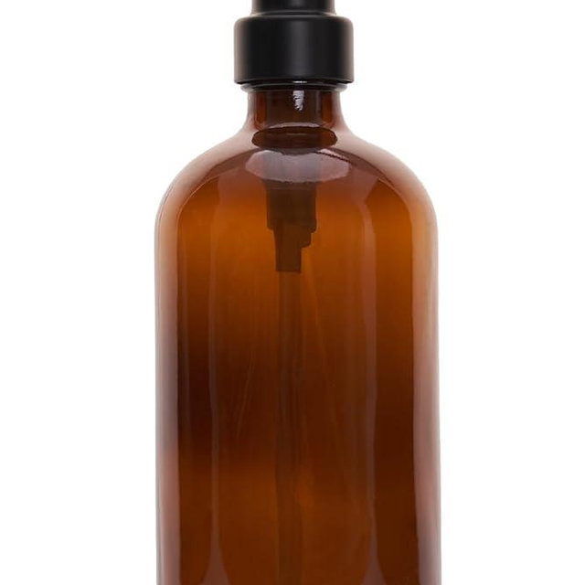 Diahom Soap Dispenser Amber Glass Hand Dish Soap Dispensers 1pcs Stainless Steel Pump 16 Oz for Kitchen Sink Countertop Bathroom