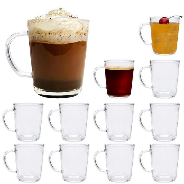 Cadamada Glass Coffee Mugs, 12oz Glass Coffee Cups with Handle for Coffee,Latte, Cappuccino, Tea, Fruit Juice, Water, Office, Set of 12