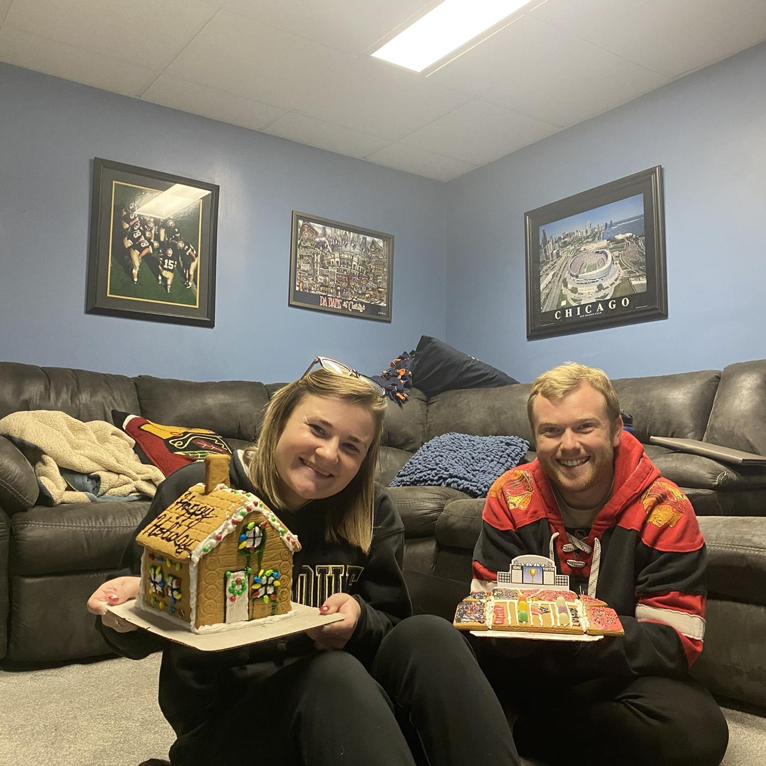 Right after this photo, Matt’s gingerbread football studio slid right onto the floor…