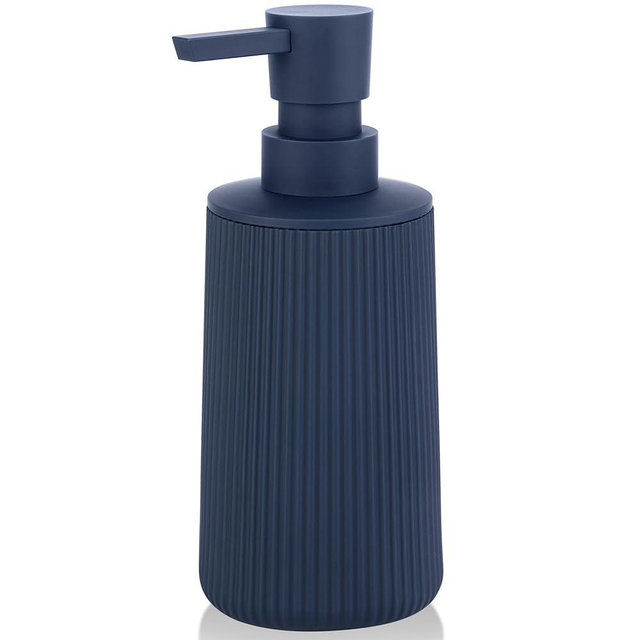Small Soap Dispenser for Bathroom and Kitchen, Modern Farmhouse Striped Style Plastic Hand Soap Dish Soap Dispenser with Pump Matte Blue