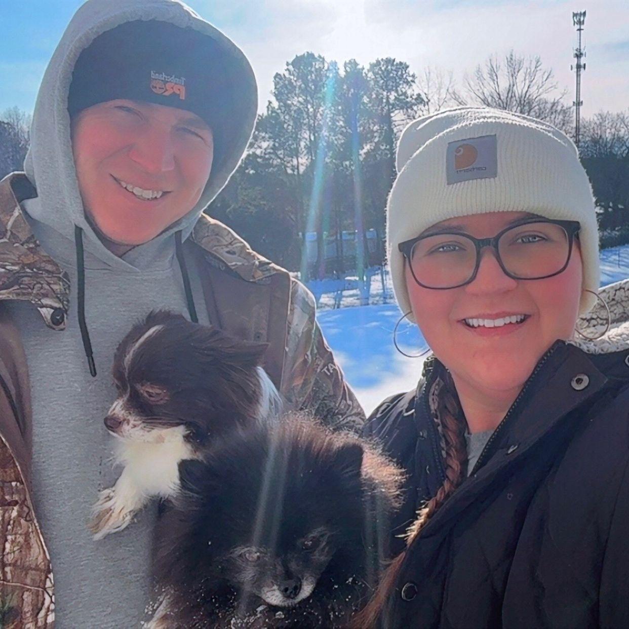 Our first snow together, plus our fur babies!