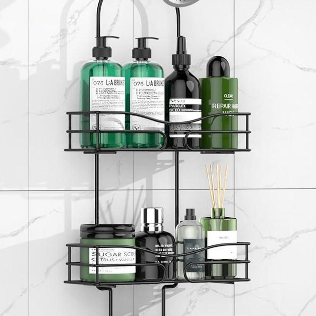 DAOYA Bathroom Shower Caddy Hanging - Shower Organizer Hanging 3-Tier with Soap Holder & 6 Hooks for Towels, Sponge, Shower Caddy over Shower Head Fits 21mm Shower Head Arm, Black