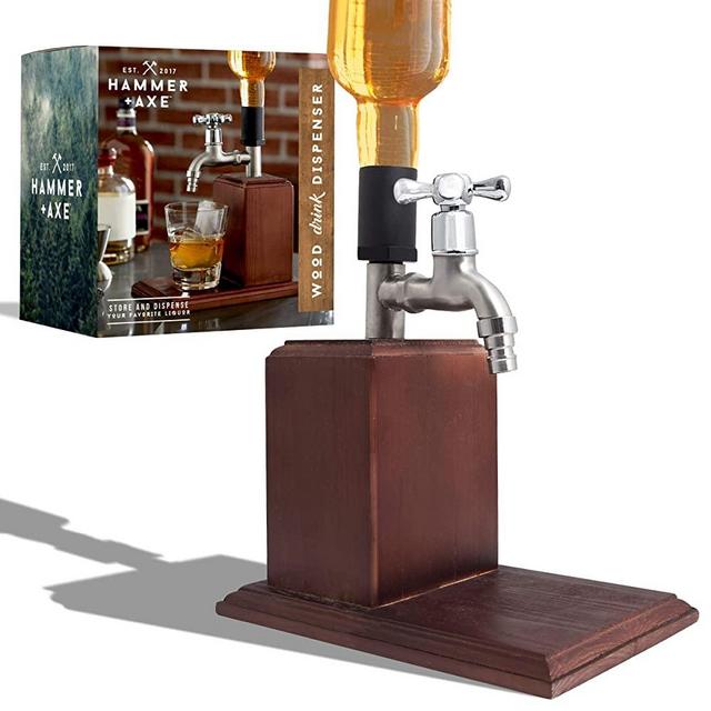 Hammer + Axe Wooden Bottle Liquor Drink Dispenser Vintage Inspired