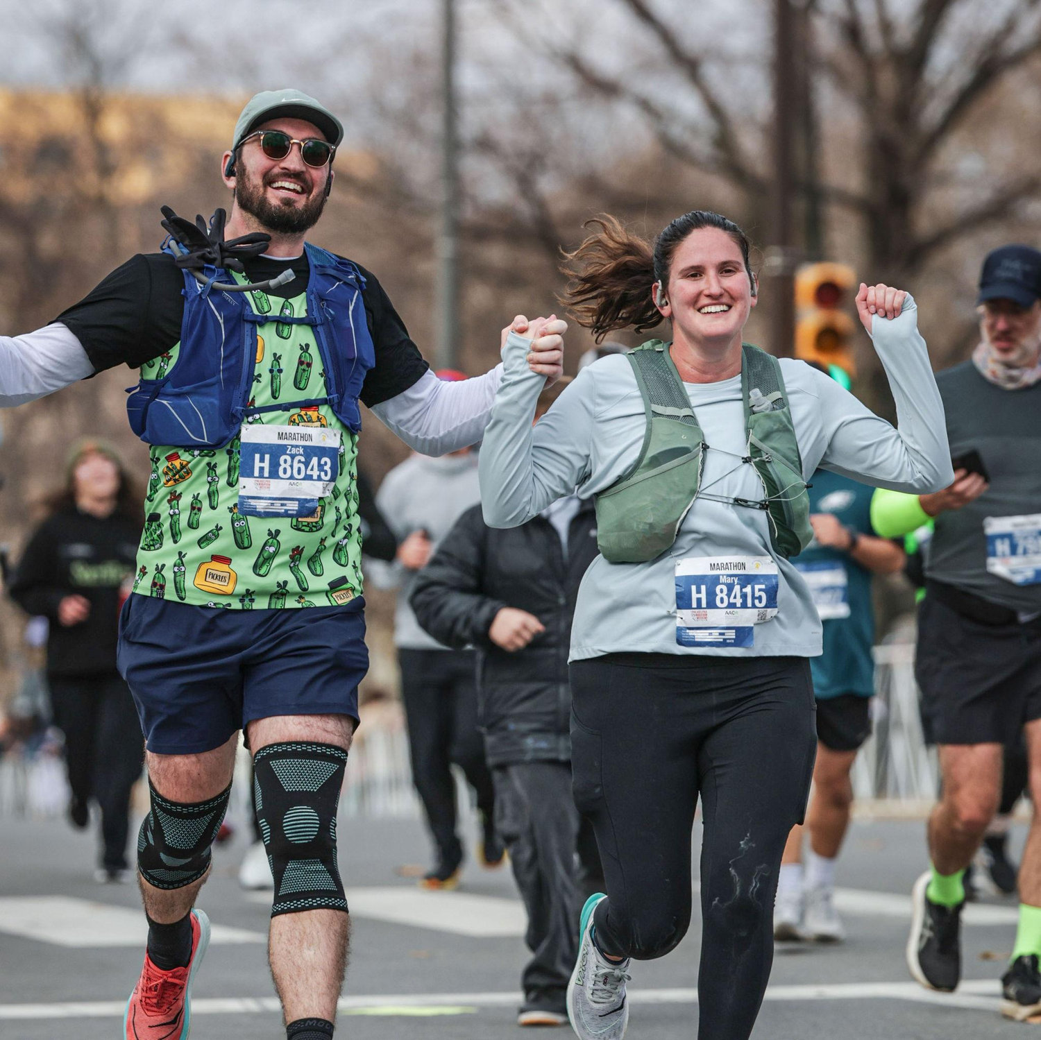 Crossing the Philadelphia marathon finish line together.