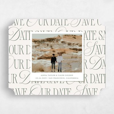 Green Ticket Wedding Save the Date - Orable Landscape