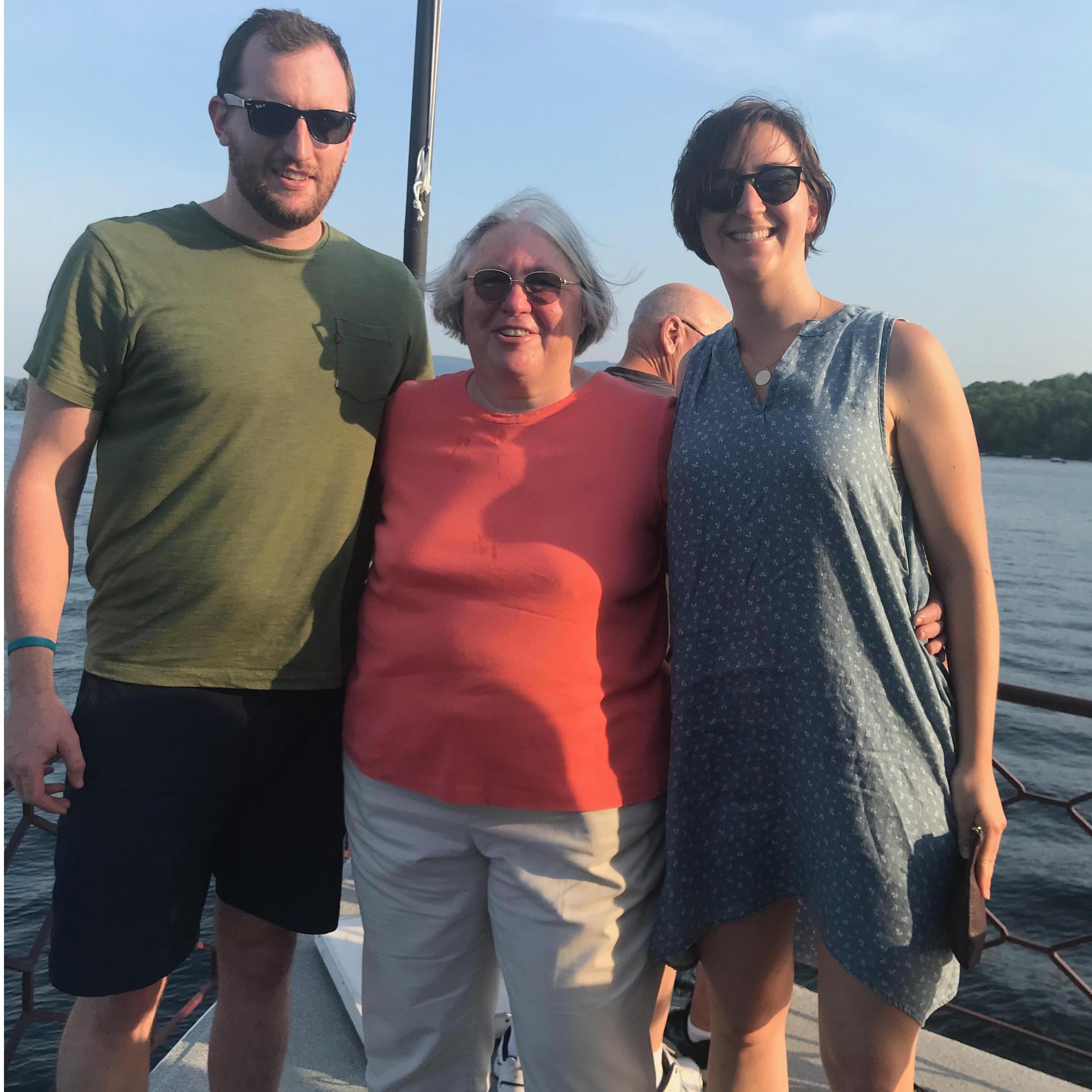 On a dinner boat cruise with Jon's mom, Ginni, on Lake Sunapee. July 2018