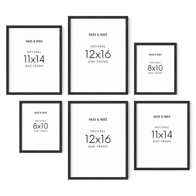 Haus and Hues Black Frames for Gallery Wall - Set of 6 Picture Collage Frames for Wall, picture Frame Sets for Wall Collage, Gallery Wall Frame Set (Two 8x10, Two 11x14, Two 12x16 Framed Black)