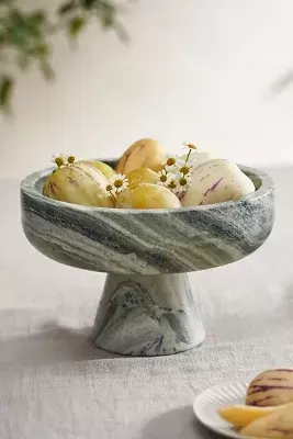 Green Marble Footed Serving Bowl
