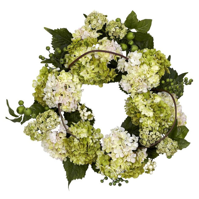 Nearly Natural 4780 Hydrangea Wreath, 22-Inch, Cream/Green