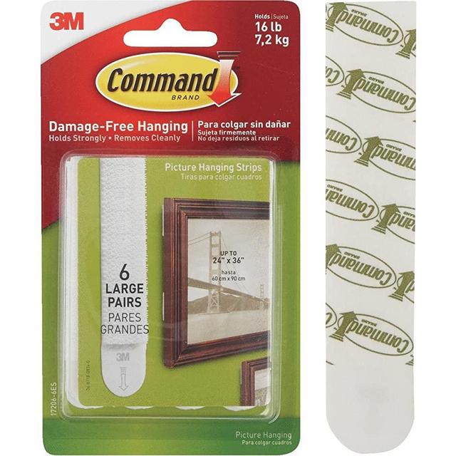 Command 16 lb Large White Picture Hanging Strips, 6 pairs (12 strips), Indoor Use, Decorate Damage-Free (17206-6ES)