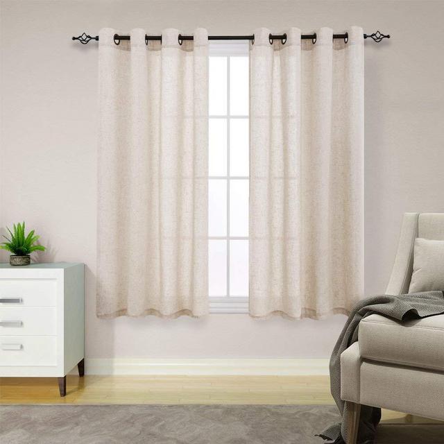 jinchan Linen Textured Curtains for Living Room Grommet Top Window Treatment Set for Bedroom 2 Panels 63 inches Long Crude