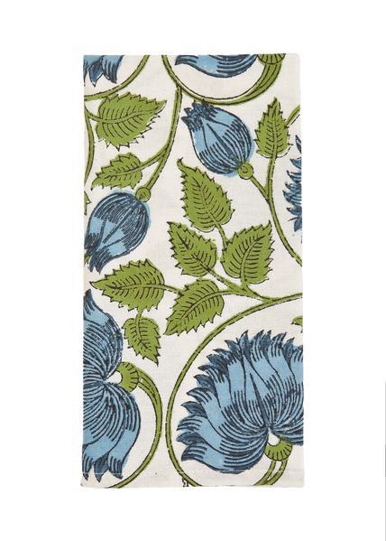Block Print Dinner Napkin in Blue and Green, Set of 4
