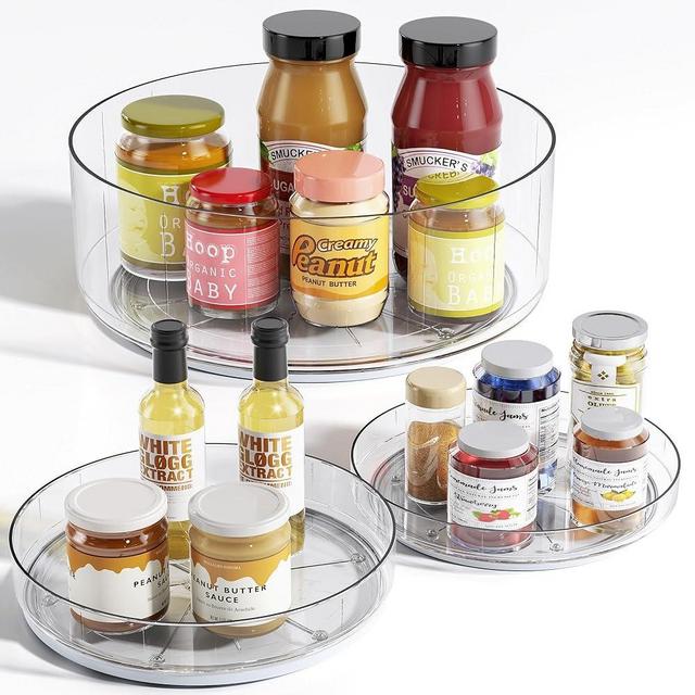 LAMU 3Pack Lazy Susan Turntable Organizer for Cabinet Refrigerator 10''/10.6''/12'' Rotating Lazy Susan for Fridge, Kitchen, Table, Bathroom Vanity Makeup, Pantry Organizers and Storage, Clear