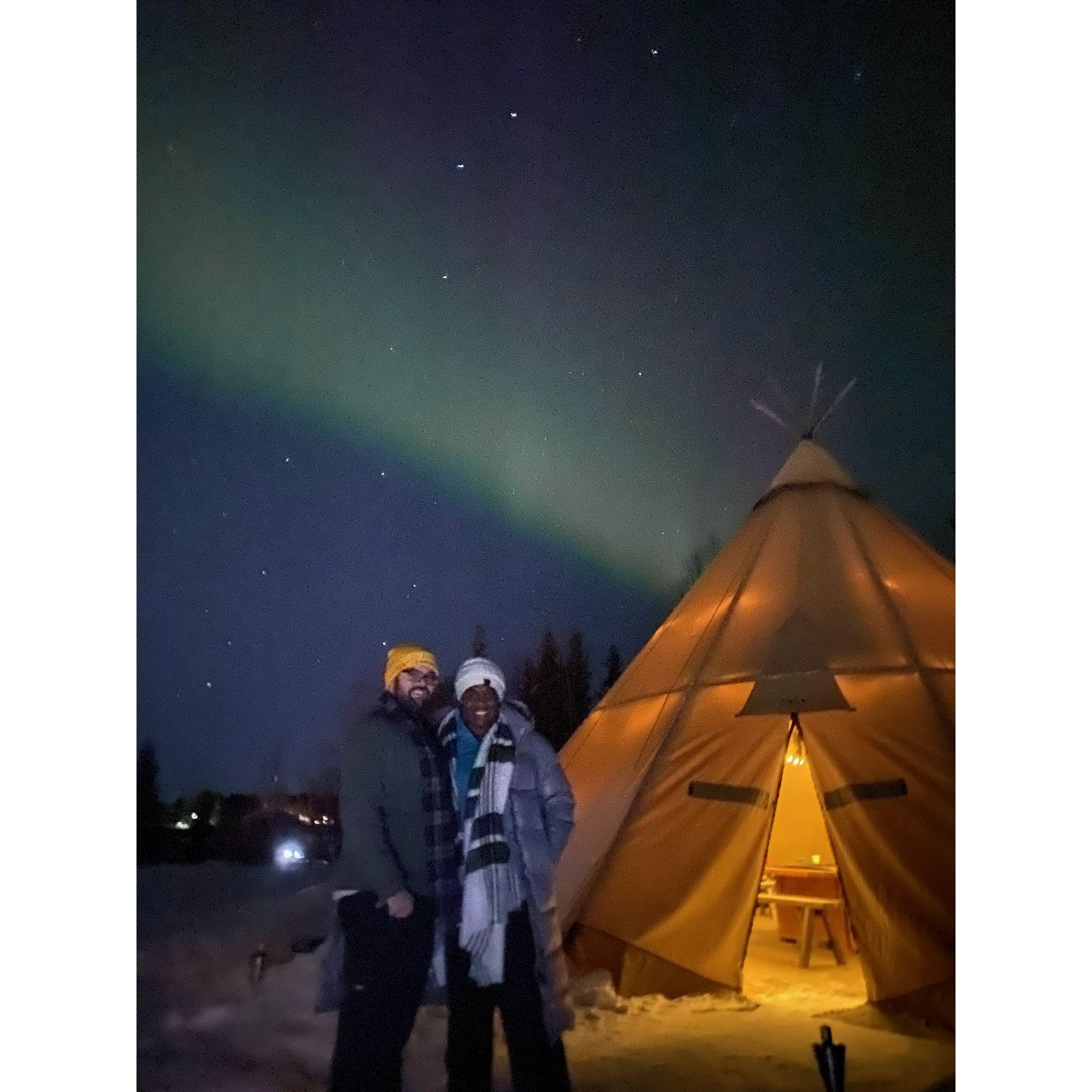 Experiencing the Northern Lights in Sweden, on our engagement trip.