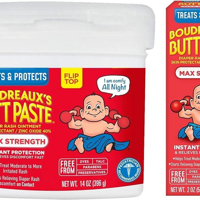 Boudreaux's Butt Paste Maximum Strength Diaper Rash Cream, Ointment for Baby, 2 oz Tube & 14 oz Jar