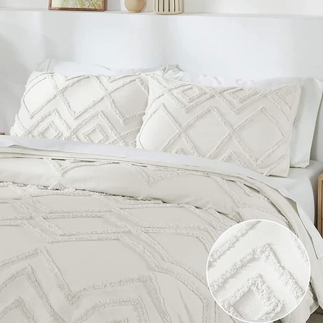 California Design Den King Size Duvet Cover, 100% Cotton 3 Piece Cover & Sham Set, Textured Creamy White Duvet Cover 106" x 90" to Fit King Duvet (Boho Tufted)