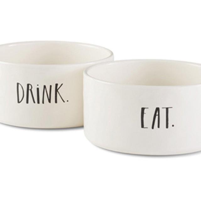 Rae Dunn Stem Print Eat/Drink Pet Bowls (Set of 2)