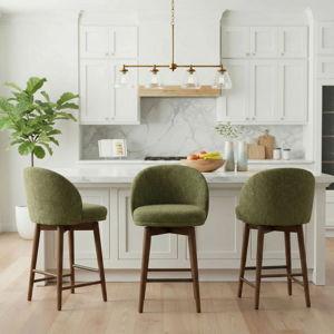GREEN Upholstered Swivel Counter Stools- Set of 3