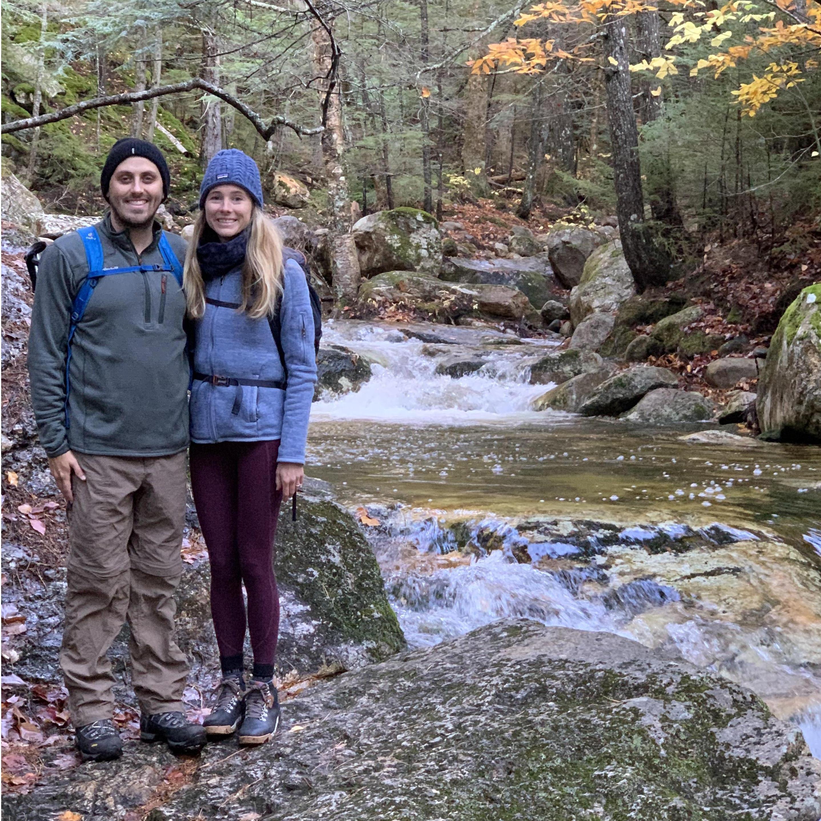 Trail hiking in New Hampshire together