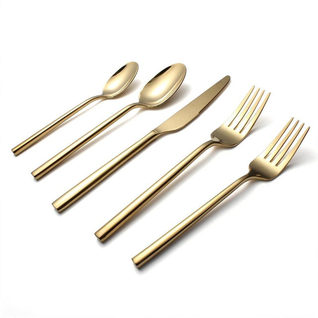 SilouC Gold Silverware Set, 20-Piece Flatware Cutlery Set Service for 4, Heavy Duty Titanium Coating Modern Design, 18/0 Stainless Steel Utensils, Dishwasher Safe