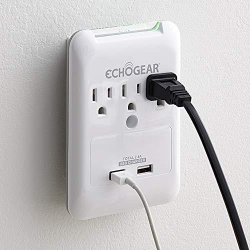 ECHOGEAR Low Profile Surge Protector Design with 3 AC Outlets & 2 USB Ports – 540 Joules of Surge Protection - Installs Over Existing Outlets to Protect Your Gear & Increase Outlet Capacity