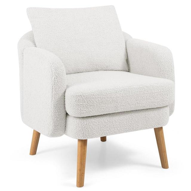 Giantex Sherpa Accent Chair, Modern Upholstered Single Sofa Chair with Back Pillow & Solid Rubber Wood Legs, Teddy Barrel Arm Chair for Reading, Living Room, Bedroom, Office, White