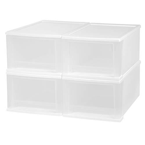 IRIS 17 Quart Stacking Drawer, 4 Pack, White