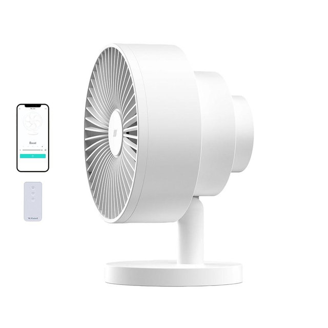 Windmill Smart Fan – Ultra-Quiet 2-in-1 Air Circulator with Remote – 5-Speed Compact Cooling Fan – Whisper-Quiet - App Compatible – White