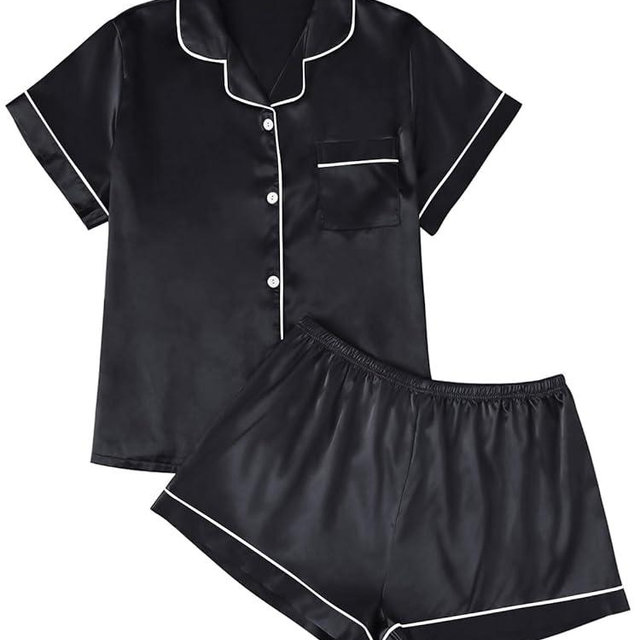 LILLUSORY Silk Satin Pajama Set for Women 2 Piece Lounge Pjs Shorts Matching Summer Sleepwear Button Down Shirt Shorts