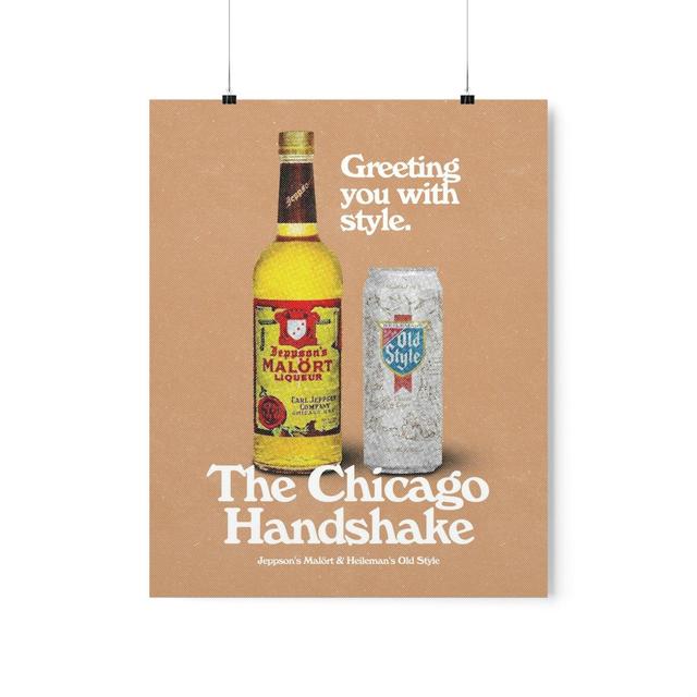 Chicago Handshake Vintage Print, Mid-century Style Printed Poster in 3 Sizes