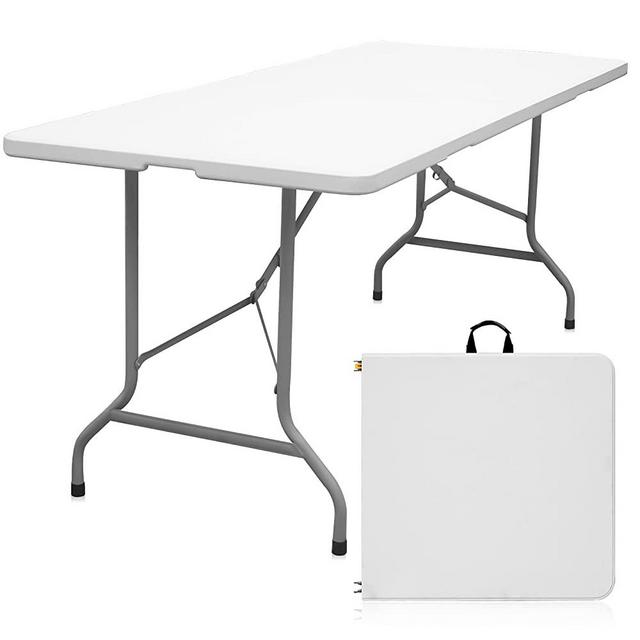 Byliable Folding Table 6ft Portable Heavy Duty Plastic Fold-in-Half Utility Picnic Table Plastic Dining Table Indoor Outdoor for Camping, Picnic and Party, White