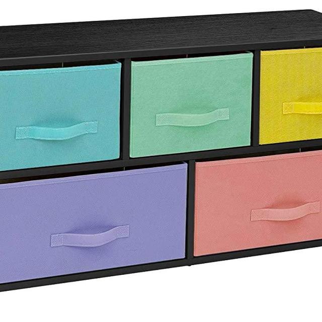 Sorbus Dresser with 5 Drawers - Furniture Storage Chest for Kid’s, Teens, Bedroom, Nursery, Playroom, Clothes, Toys - Steel Frame, Wood Top, Fabric Bins (Multi Pastel/Black)