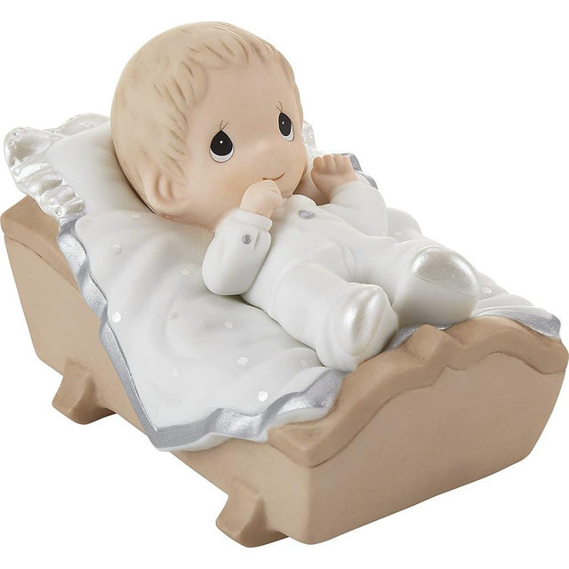 Precious Moments 212019 Cradled in His Love Boy Bisque Porcelain Figurine, White
