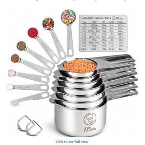 Stainless Steel Measuring Cups and Spoons Set of 16-7 Cup & 7 Spoon + Conversion Chart & Leveler - Kitchen Measuring Spoons and Cups - Dry Measure Cups Stainless Steel & Baking Metal Measuring Cups