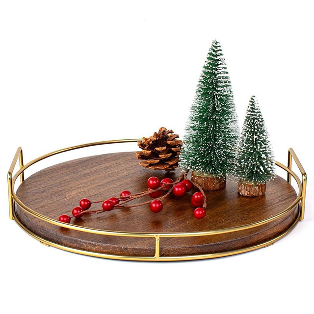 Decorative Wooden Tray - Beautiful Coffee Table Tray That Enhances Any Kitchen Or Living Room - The Perfect 11" Round Centerpiece for Your Seasonal Home Decorations