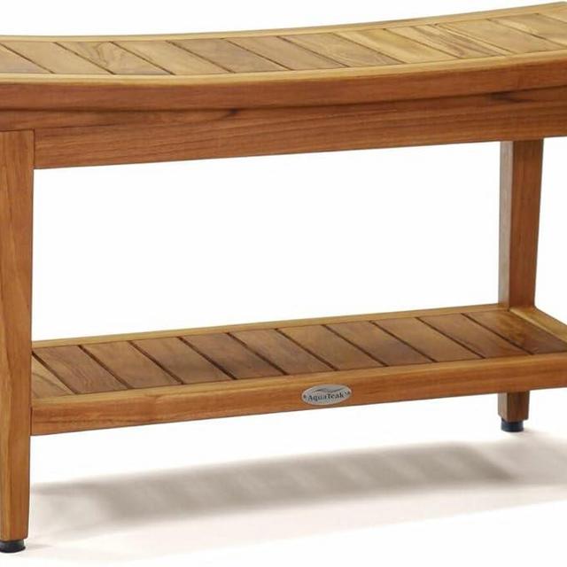 AquaTeak Patented 30" Maluku Teak Shower Bench with Shelf