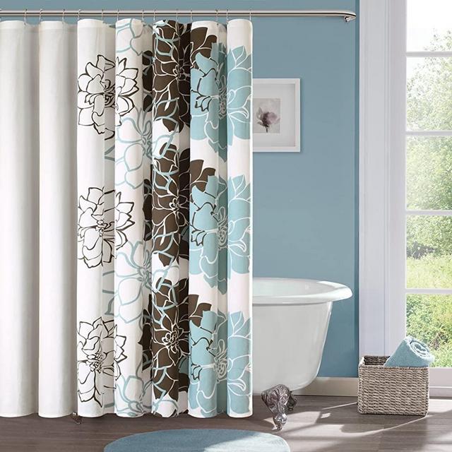 Madison Park Lola Cotton Shower Curtain Color: Blue/Brown